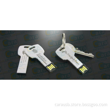 16GB Metal Silver Key Shaped USB  Flash Memory Sticks laser company logo produced by CaraUSB